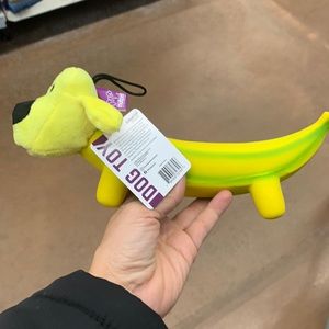 COPY - COPY - Banana Dog Squeak Toy Plush head and rubber body
